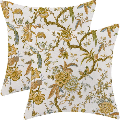 CXMEIFLY Summer Floral Birds Pillow Covers 20 x 20 Inch Set of 2 for Chinoiserie Flowers Spring