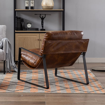 DUOMAY Mid-Century Accent Chair Armchair Set of 2, Comfy PU Leather Leisure Chair Lazy Chair with