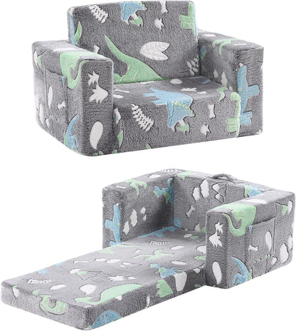 Toddler Chair Kids Couch, 2-in-1 Toddler Soft Sherpa Couch Fold Out Armchair with Removable Cover