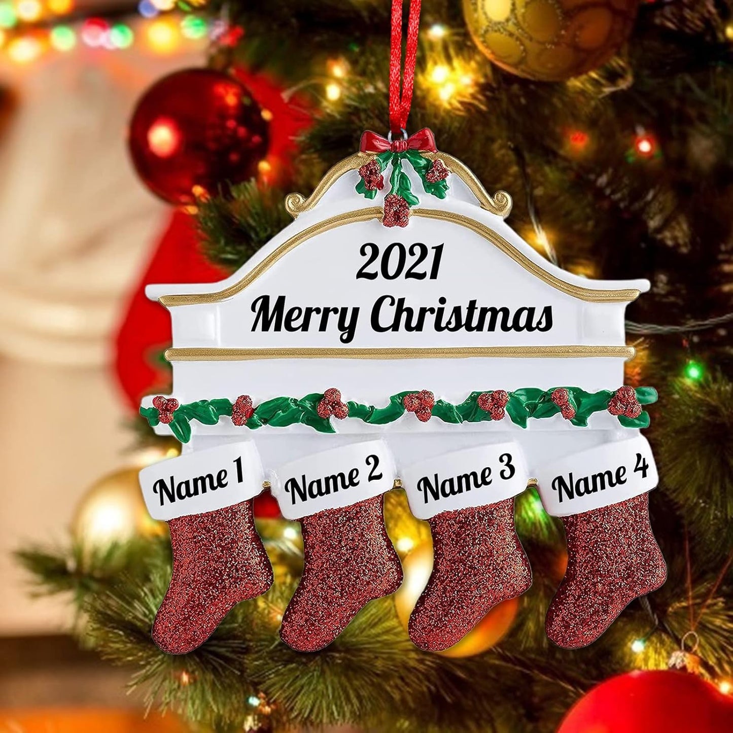 Personalized Christmas Ornaments Family of 2,3,4,5,6,7,8 Custom Christmas Stocking Ornaments with