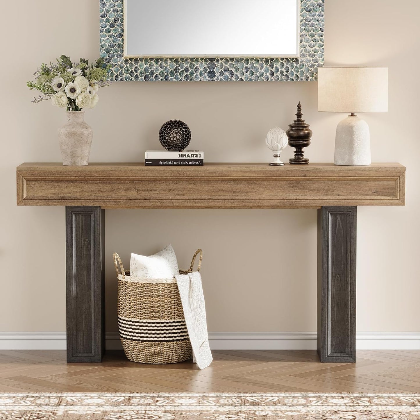Rresyet 63 Inch Long Console Table, Sofa Table Behind Sofa, Wooden Entryway Table, Farmhouse