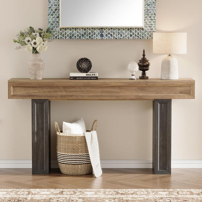 Rresyet 63 Inch Long Console Table, Sofa Table Behind Sofa, Wooden Entryway Table, Farmhouse