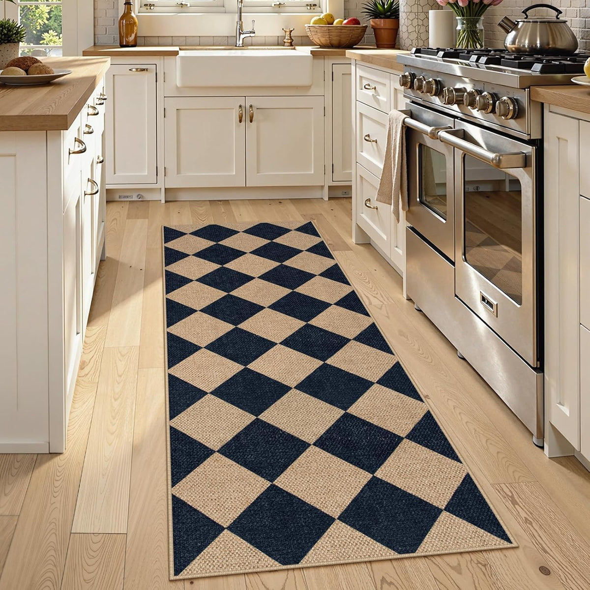 Lahome Checkered Easy Jute Runner, 2x6 Kitchen Runner Rug Non Slip Washable Outdoor Rug for