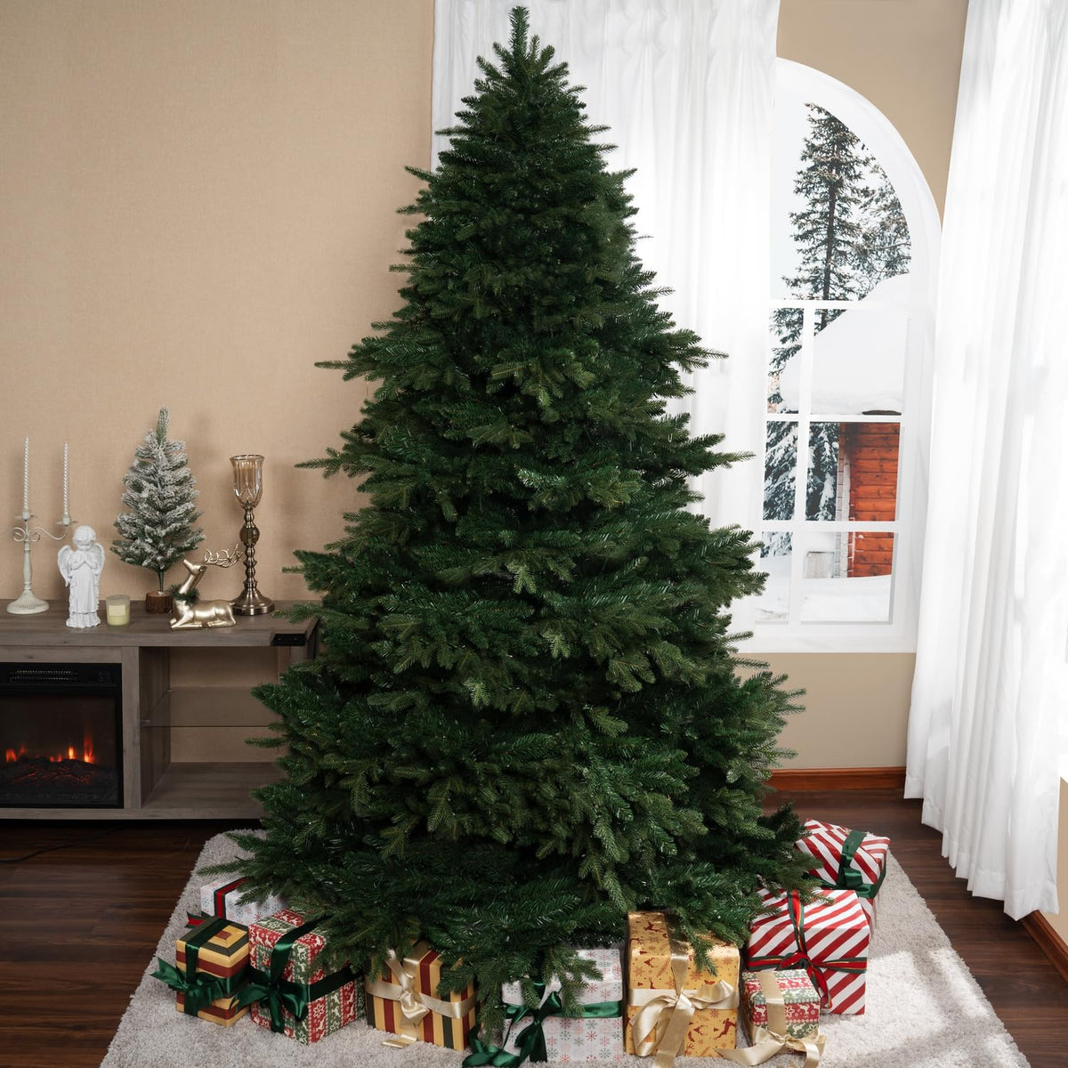 Naomi Home 7.5ft Rustic Christmas Tree with Lights, Realistic Classic Prelit with 3661 Branch Tips