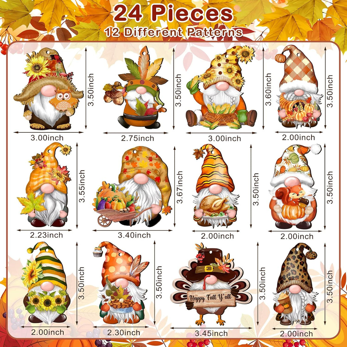 Fall Thanksgiving Gnomes Wooden Hanging Ornaments, Autumn Wood Hanging Pendant Decoration for Fall