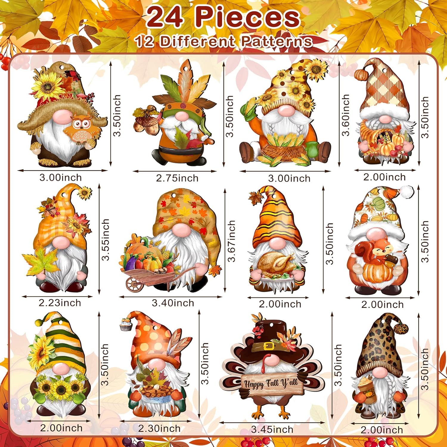 Fall Thanksgiving Gnomes Wooden Hanging Ornaments, Autumn Wood Hanging Pendant Decoration for Fall