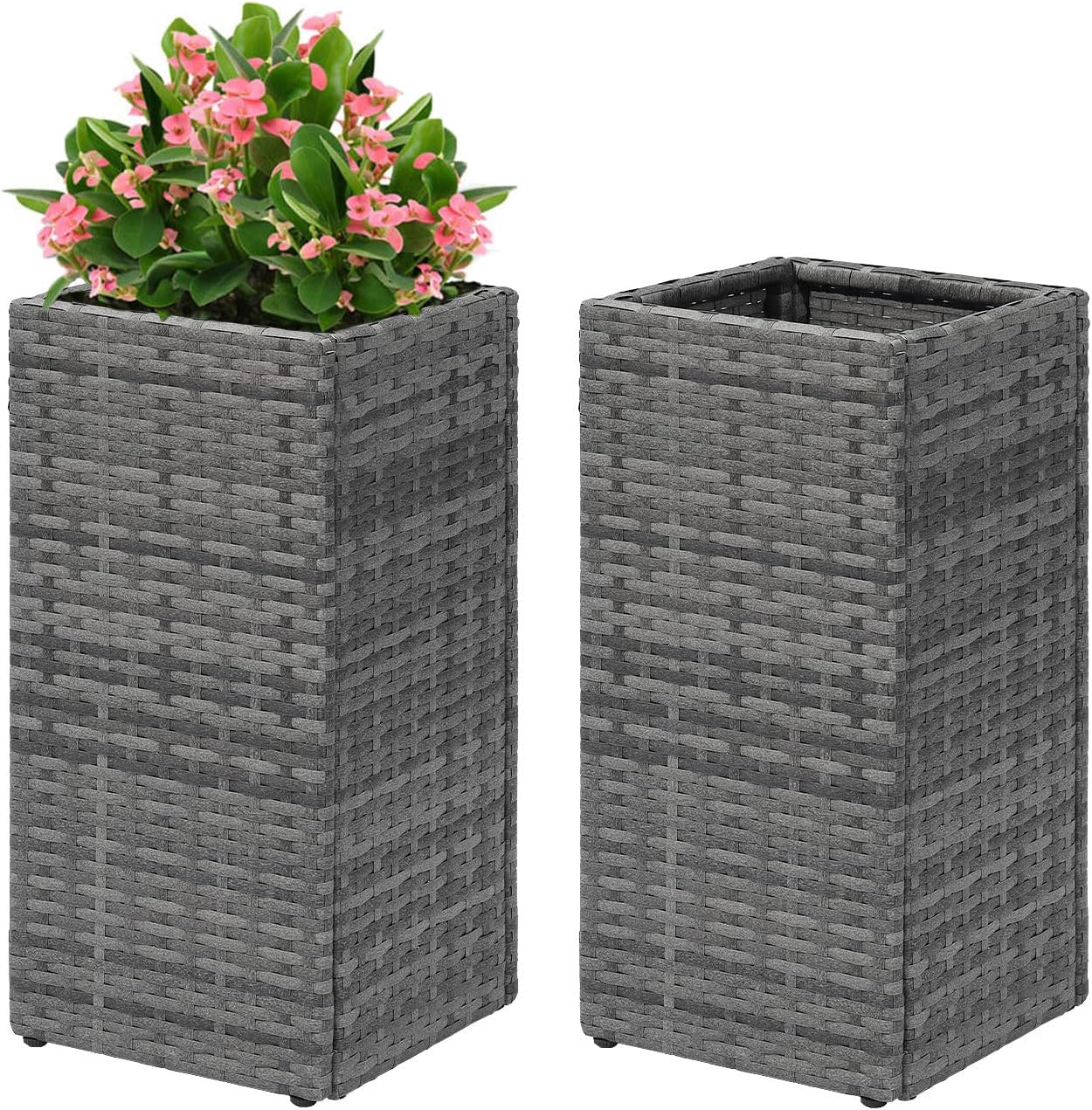 LEWIS&WAYNE Set of 2 Tall Planters for Outdoor Plants Handmade 24'' Wicker Tall Square Planter Box