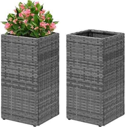 LEWIS&WAYNE Set of 2 Tall Planters for Outdoor Plants Handmade 24'' Wicker Tall Square Planter Box