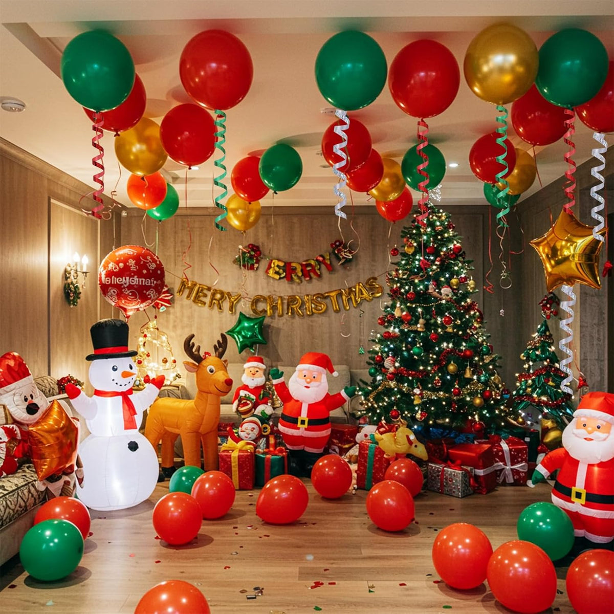 BEISHIDA 3 Pack Christmas Curling Ribbons Red Green Silver Balloons String Ribbons for Gift