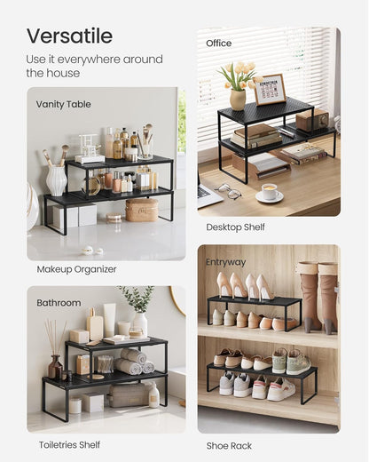 SONGMICS Spice Racks, Set of 2 Expandable Kitchen Countertop Shelves, Small Cupboard Organizers