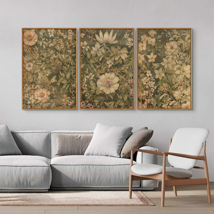 SIGNINART Vintage Floral Framed Canvas Wall Art Set of 3, Mid Century Modern Wildflower Wall Decor