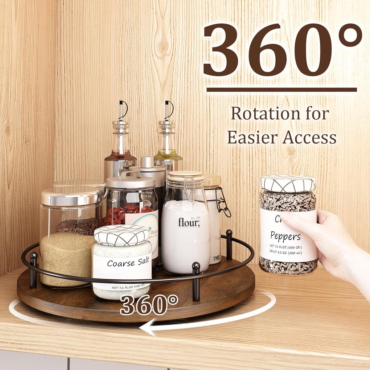 12" Lazy Susan Turntable Organizer,Round Wooden Lazy Susan Organization and Rotating Spice Rack for