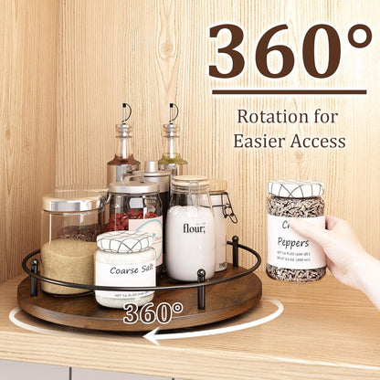 12" Lazy Susan Turntable Organizer,Round Wooden Lazy Susan Organization and Rotating Spice Rack for