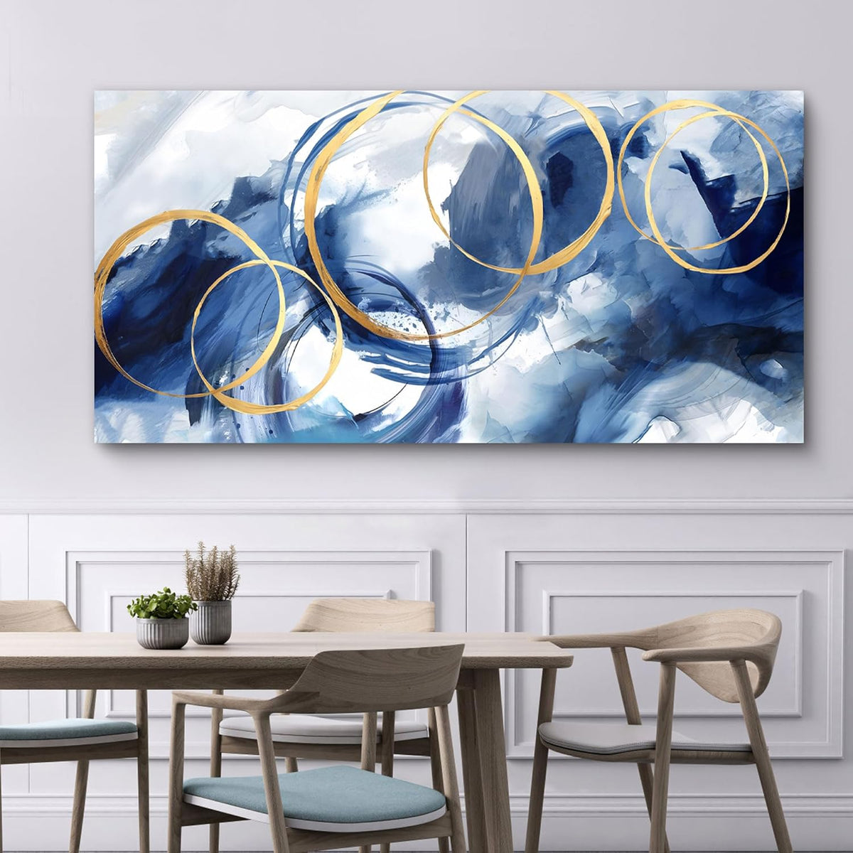 AJAZIKO Abstract Wall Art Blue Modern Art Wall Decor Artwork For Walls Living Room Huge Wall Canvas
