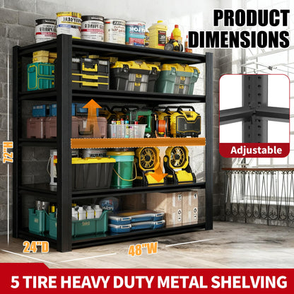 FOSTOKO Storage Shelves, 5-Tier Garage Shelving, Adjustable Heavy Duty Shelving Units, Metal