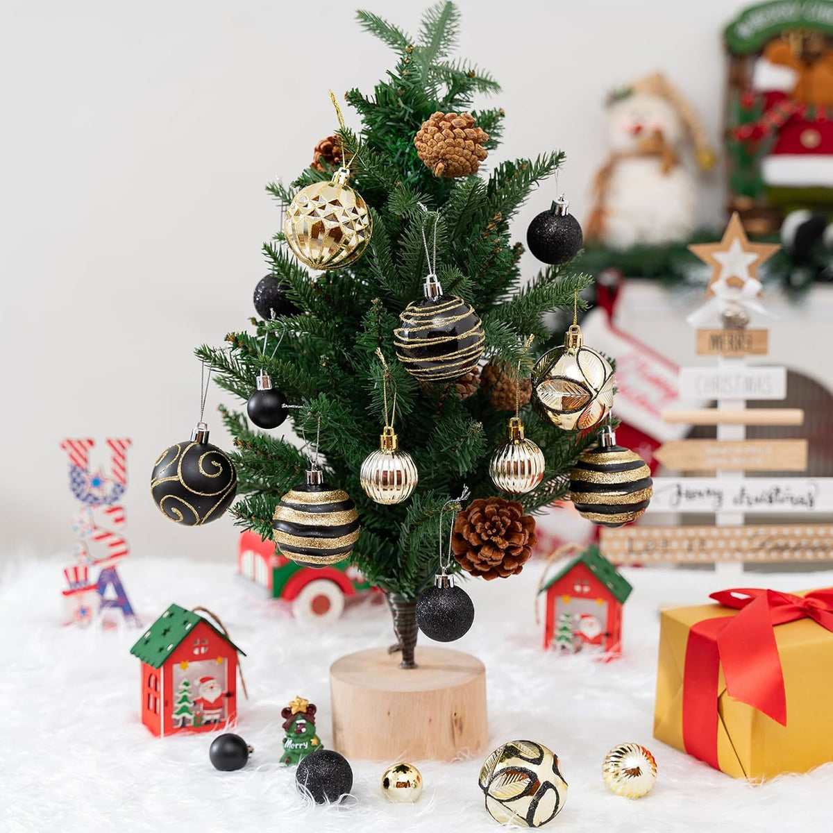 100Pcs Christmas Balls Ornaments Set, Shatterproof Christmas Decorations with Hand-held Gift
