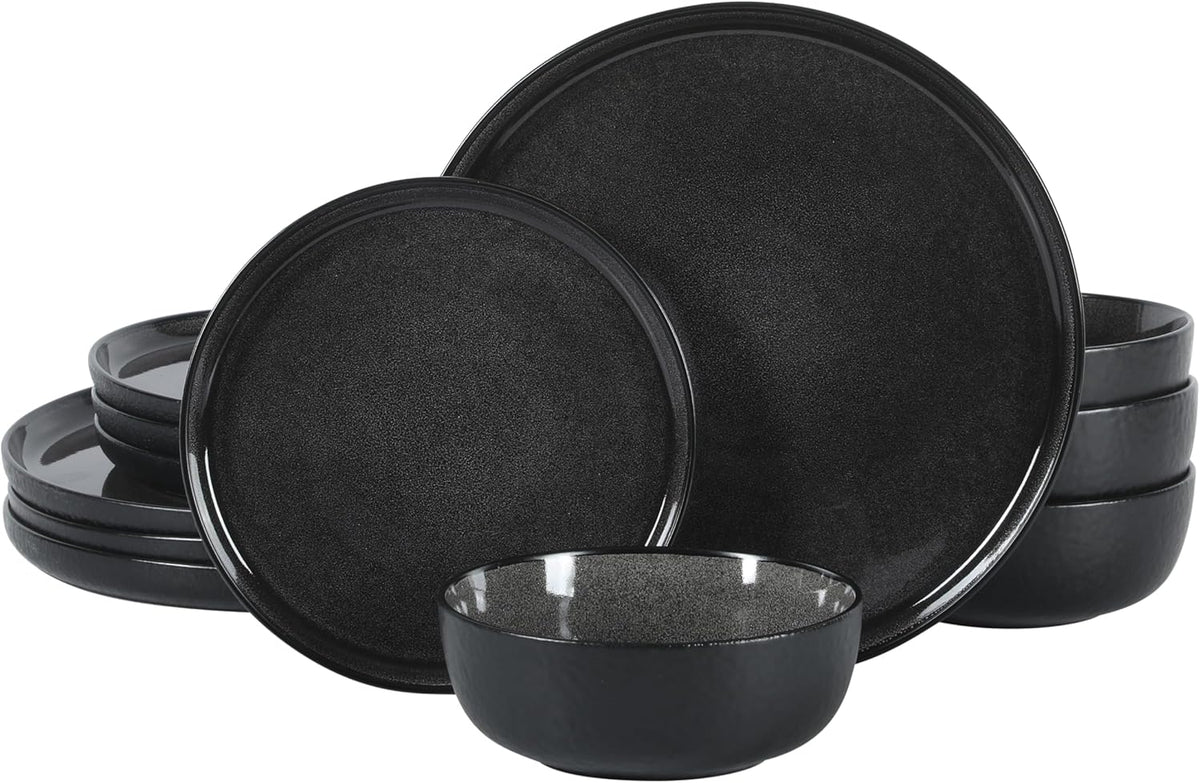 Gibson Elite Tahoe Sunset 12 Piece Stoneware Reactive Glaze (Service for 4) Ceramic Plates and