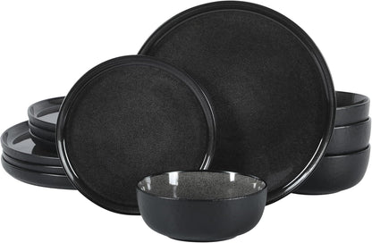Gibson Elite Tahoe Sunset 12 Piece Stoneware Reactive Glaze (Service for 4) Ceramic Plates and