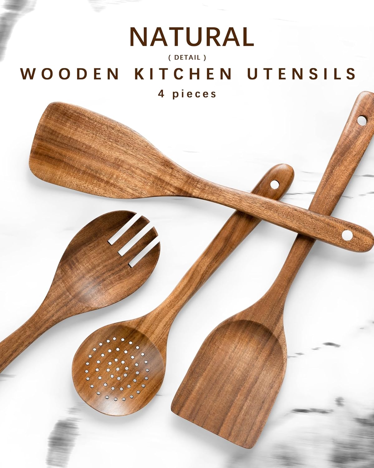 Wooden Spoons for Cooking, Nonstick Cooking Utensil Set with 4 Piece Acacia Wooden Spatulas and