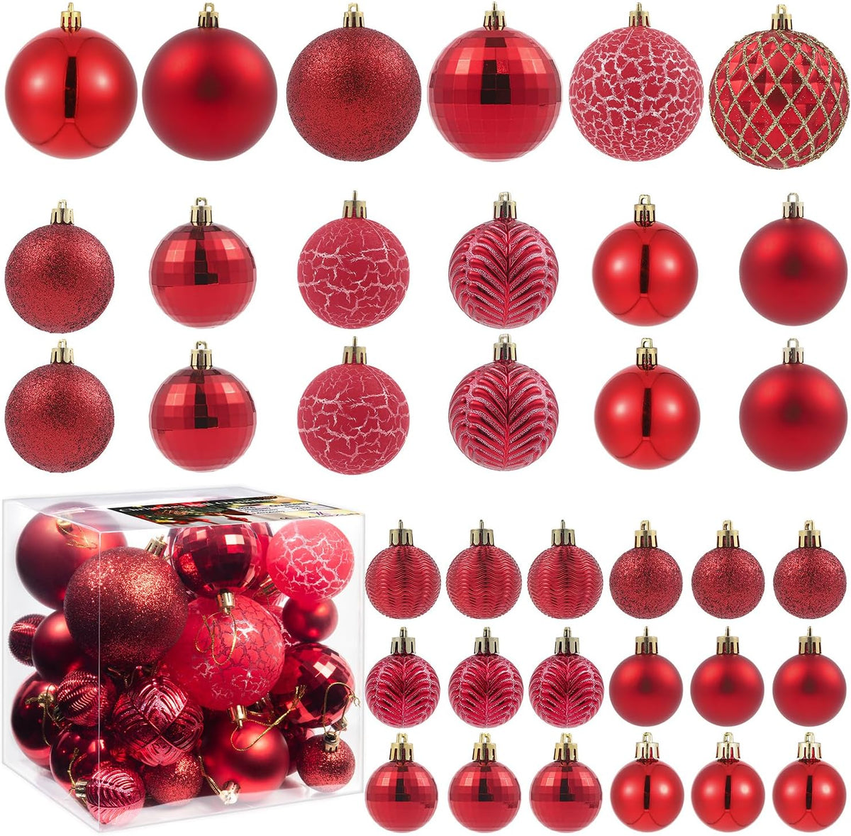LANGXUN 36pcs Red Christmas Tree Decorations Balls, Bolas De Navidad, 2025 Christmas Decor, Indoor
