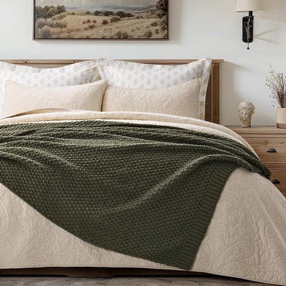 Chunky Chenille Knit Throw Blanket for Couch, Soft Luxurious Moss Stitch Blankets for Bed, Cozy