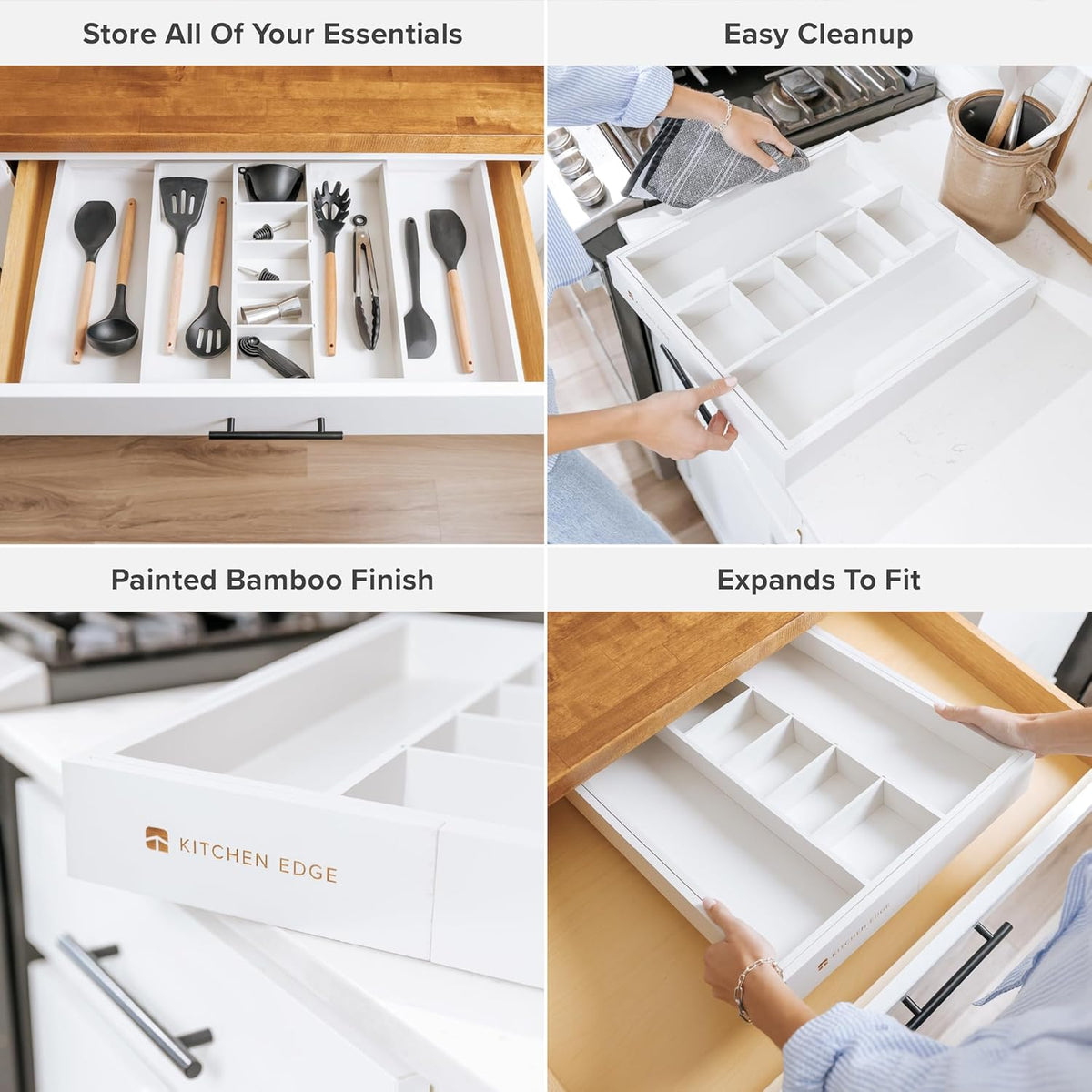 Adjustable Kitchen Drawer Organizer for Utensils and Junk, Food-Safe Contract Grade with 100%
