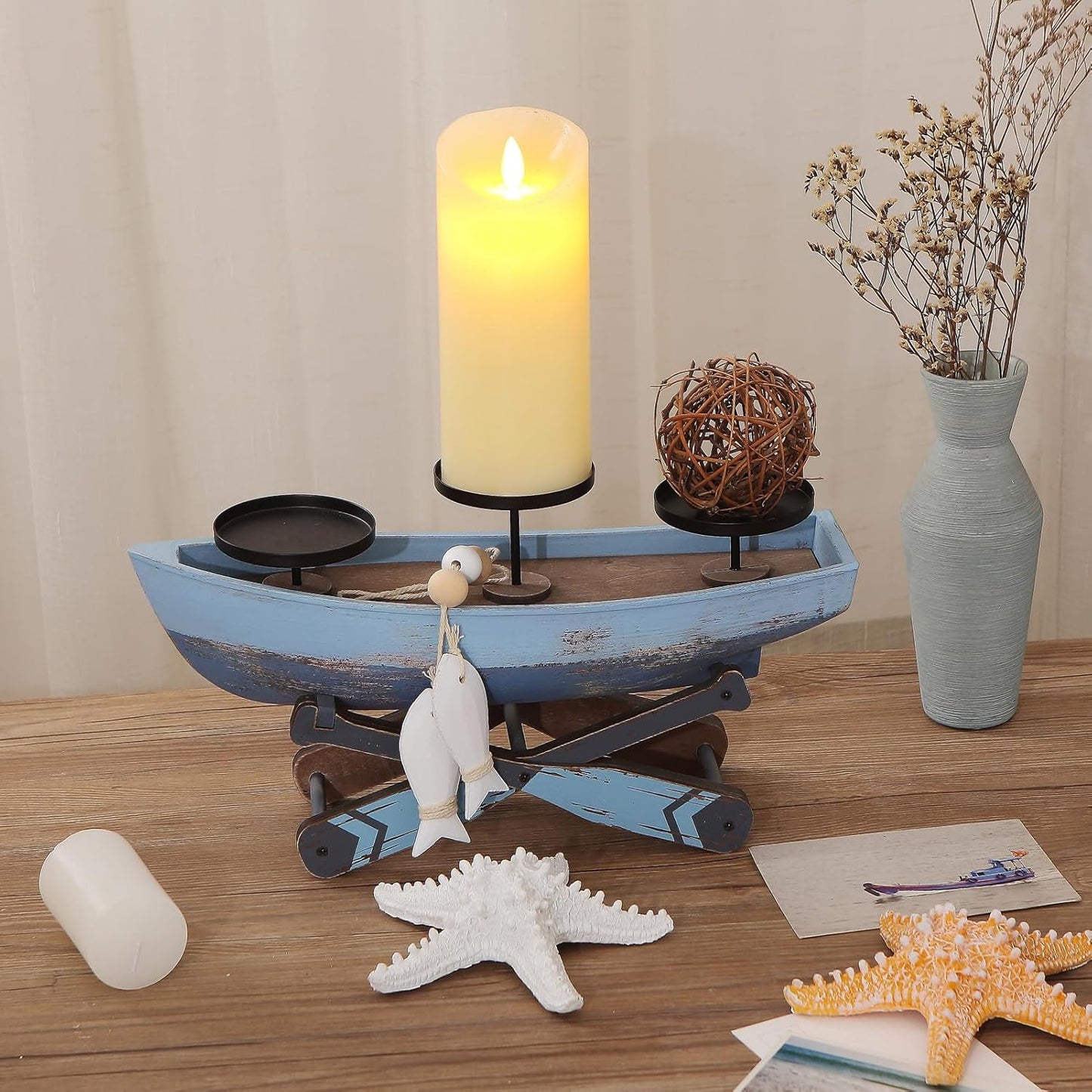 Nautical Votive Candle Holder, Ocean Themed Farmhouse Boat Candle - Marine Beach Style Handmade