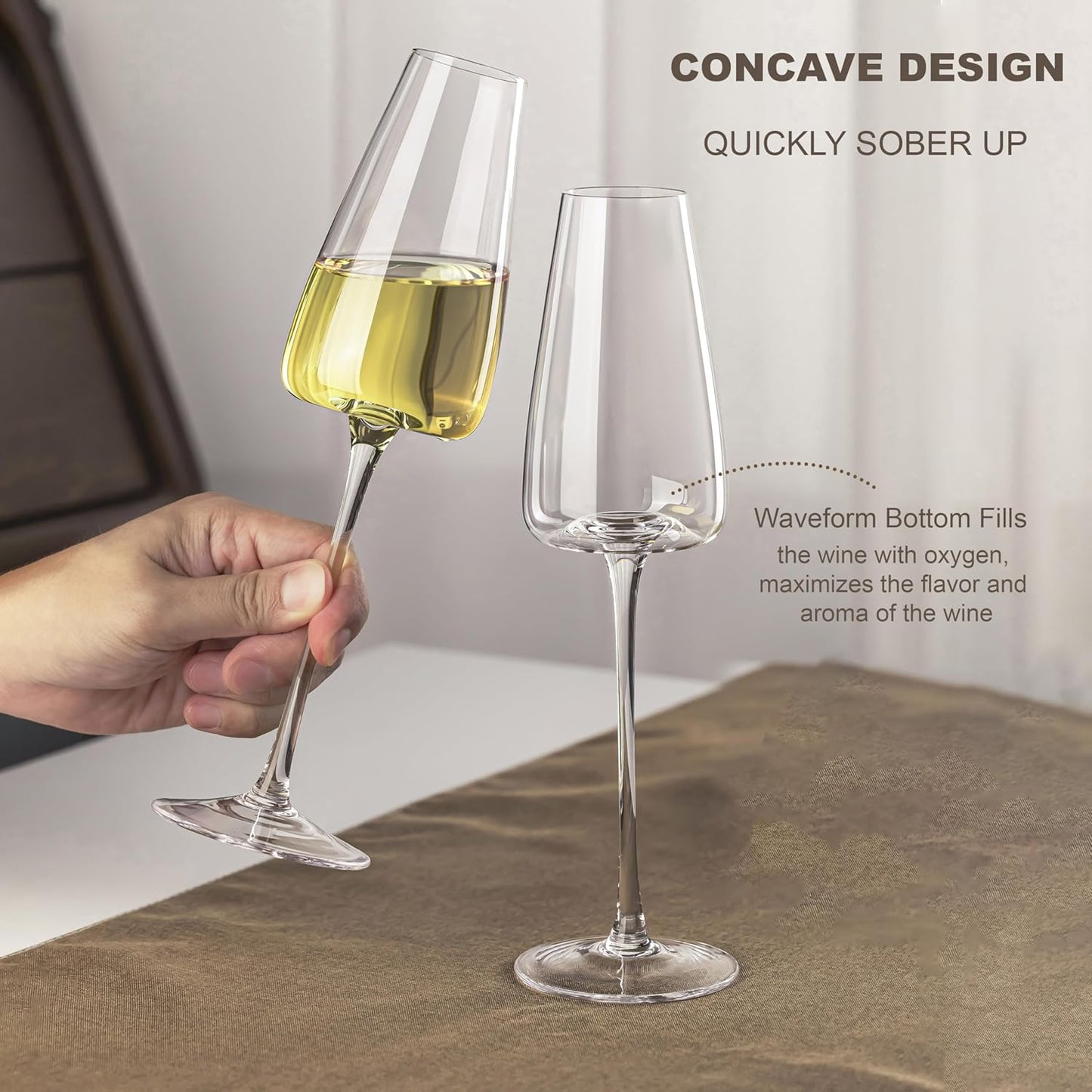 Champagne Flutes Glass Set of 4,Crystal Champagne Glasses 9OZ/ 270ML, Hand Blown Mimosa Glasses