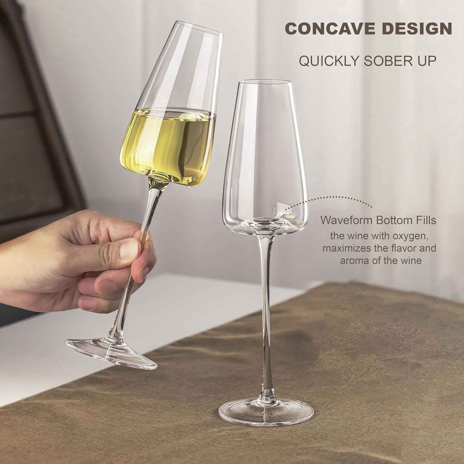 Champagne Flutes Glass Set of 4,Crystal Champagne Glasses 9OZ/ 270ML, Hand Blown Mimosa Glasses
