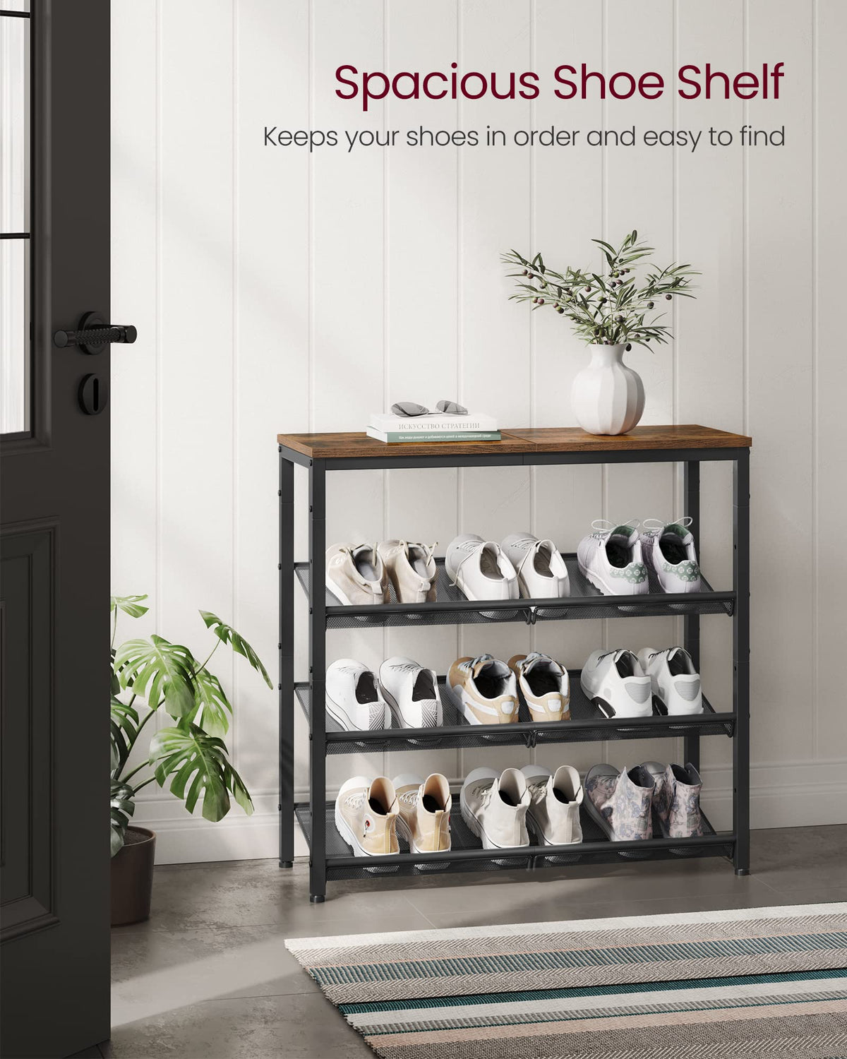 VASAGLE Shoe Rack for Entryway, Freestanding, Adjustable, Industrial