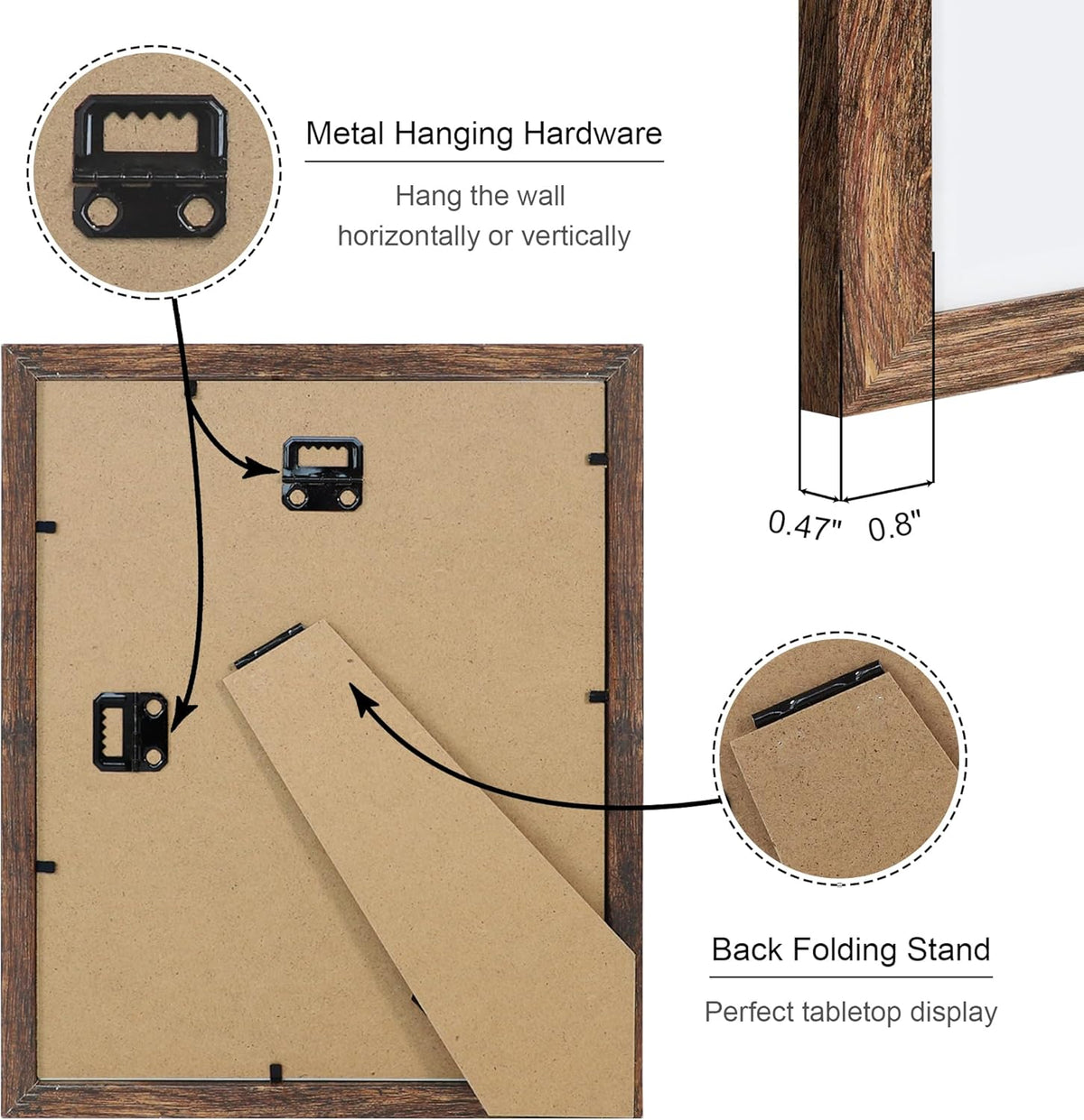 8x10 Picture Frame Set of 4, 8 x 10 Wood Photo Frames with Mat for 5x7, Natural Wooden Frame with