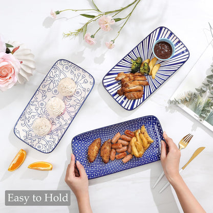 Selamica Ceramic Rectangular Serving Platters Set of 4, 12 Inch Serving Trays/Dishes for Party