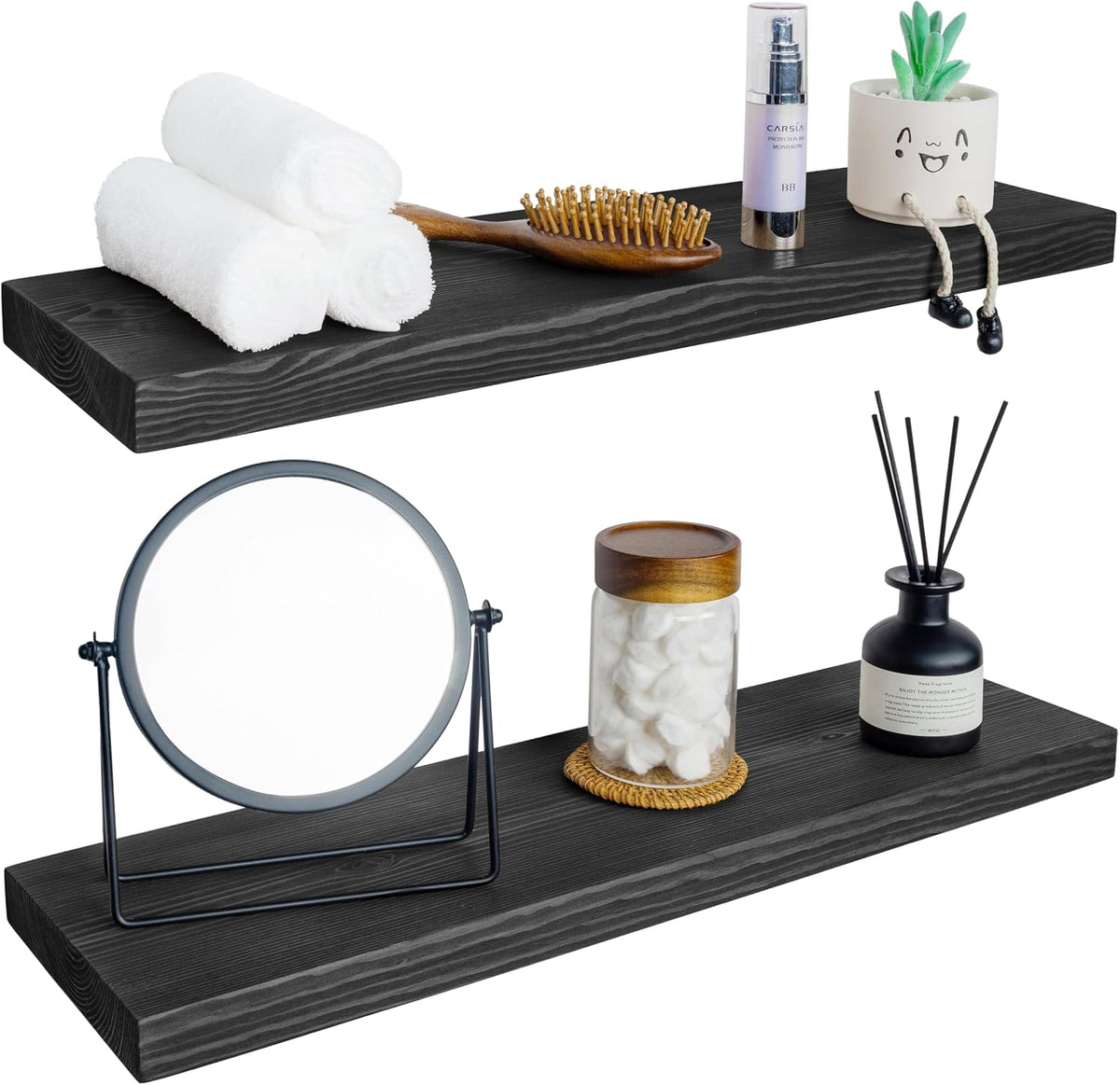 BGMG Wood Floating Shelves for Wall 30 inch Set of 2,Black Floating Shelves,Solid Wood Wall Mount