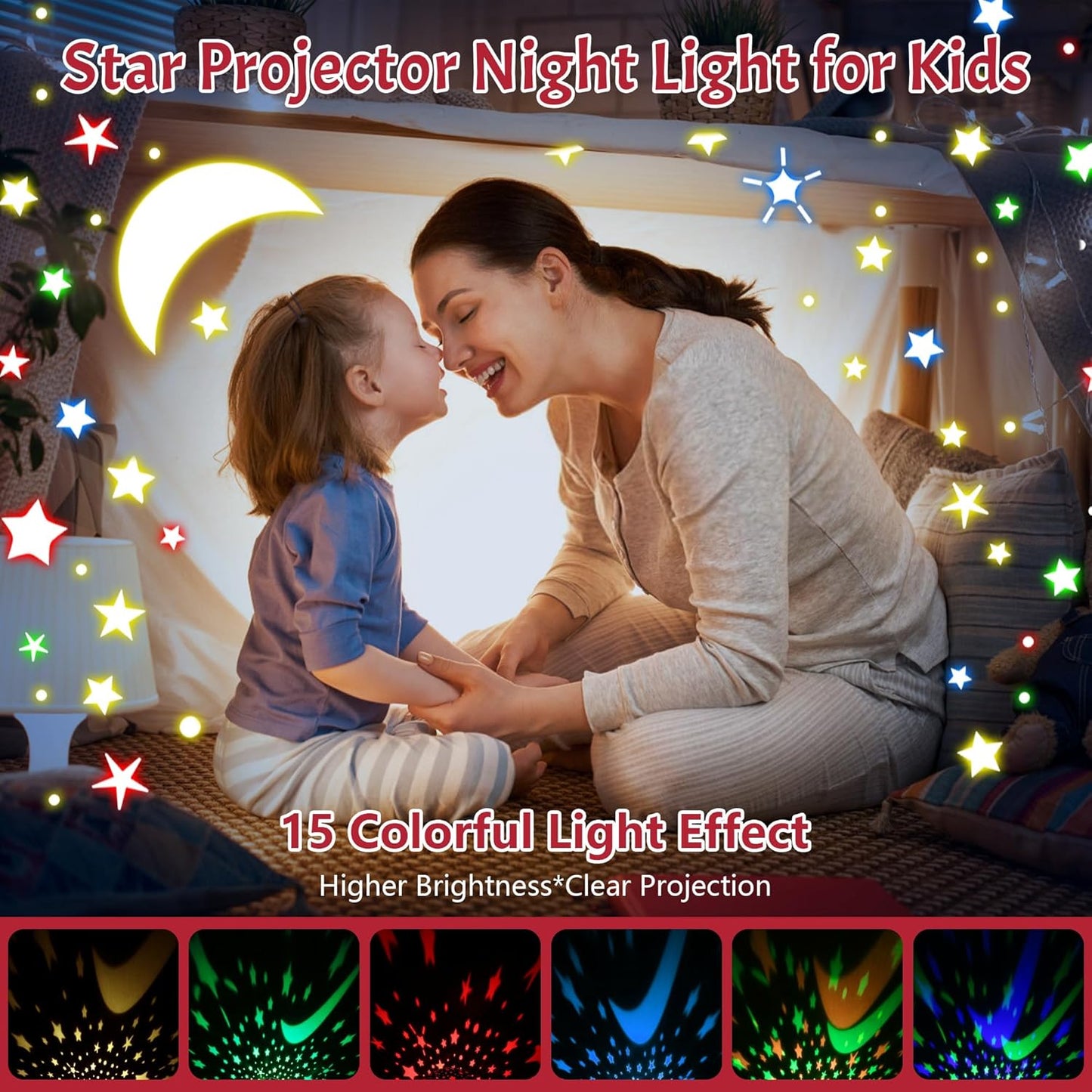 Star Projector Night Light for Kids, Baby Night Lights with Snowflake & Starry Theme, 360 Degree