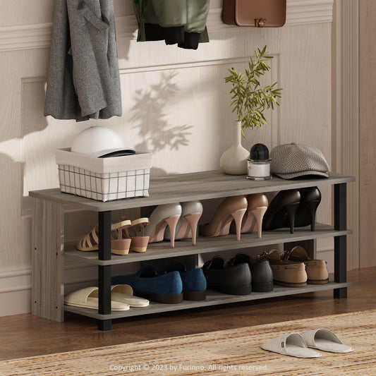 Furinno Turn-N-Tube Shoe Rack, 3-Tier Shoe Organizer, Compact Shoe Storage with Open Shelves, 15.5