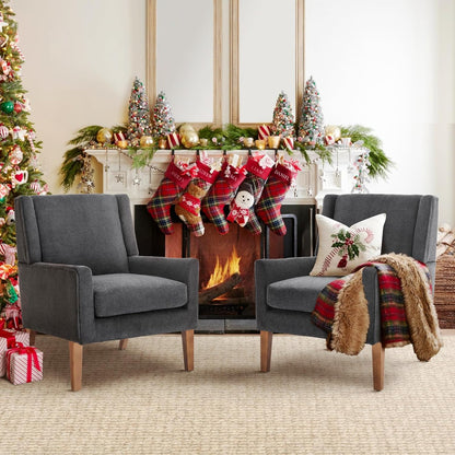COLAMY Modern Wingback Living Room Chair Set of 2, Upholstered Fabric Accent Armchair, Single Sofa