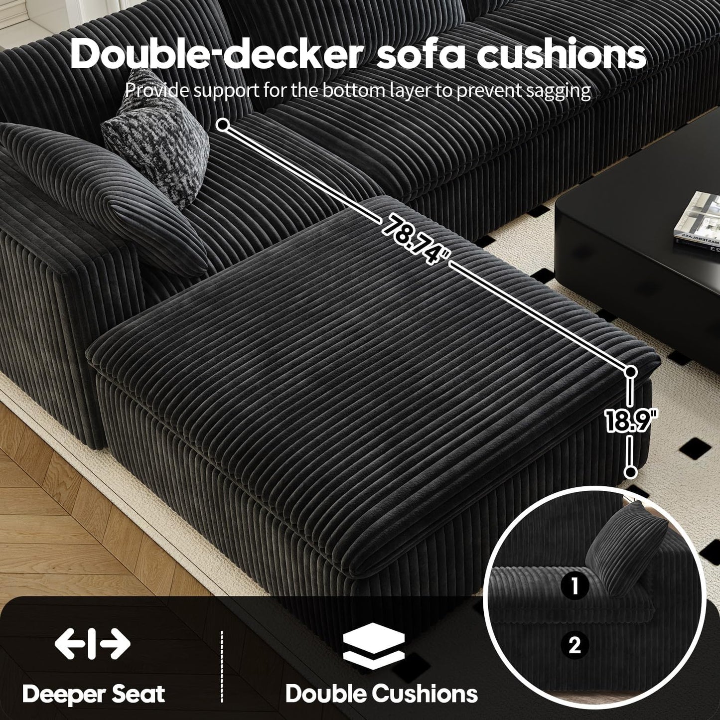 157.5" Cloud Couch Oversized Modular Sectional Sofa for Living Room,Modern Sofa with Deep Seat，8