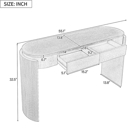 55" Sofa Table with Oval Top and 2 Drawers, Entryway Console Table with Fluted Design for