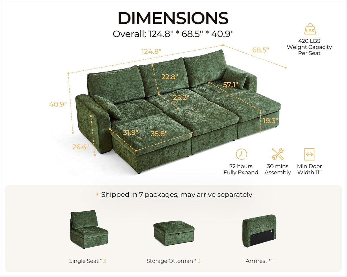 Oversized Modular Sofa Comfy Cloud Couch with Storage, Extra Deep Plush Sectional Sofa Set for