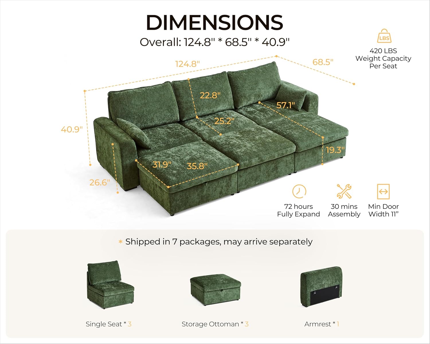 Oversized Modular Sofa Comfy Cloud Couch with Storage, Extra Deep Plush Sectional Sofa Set for