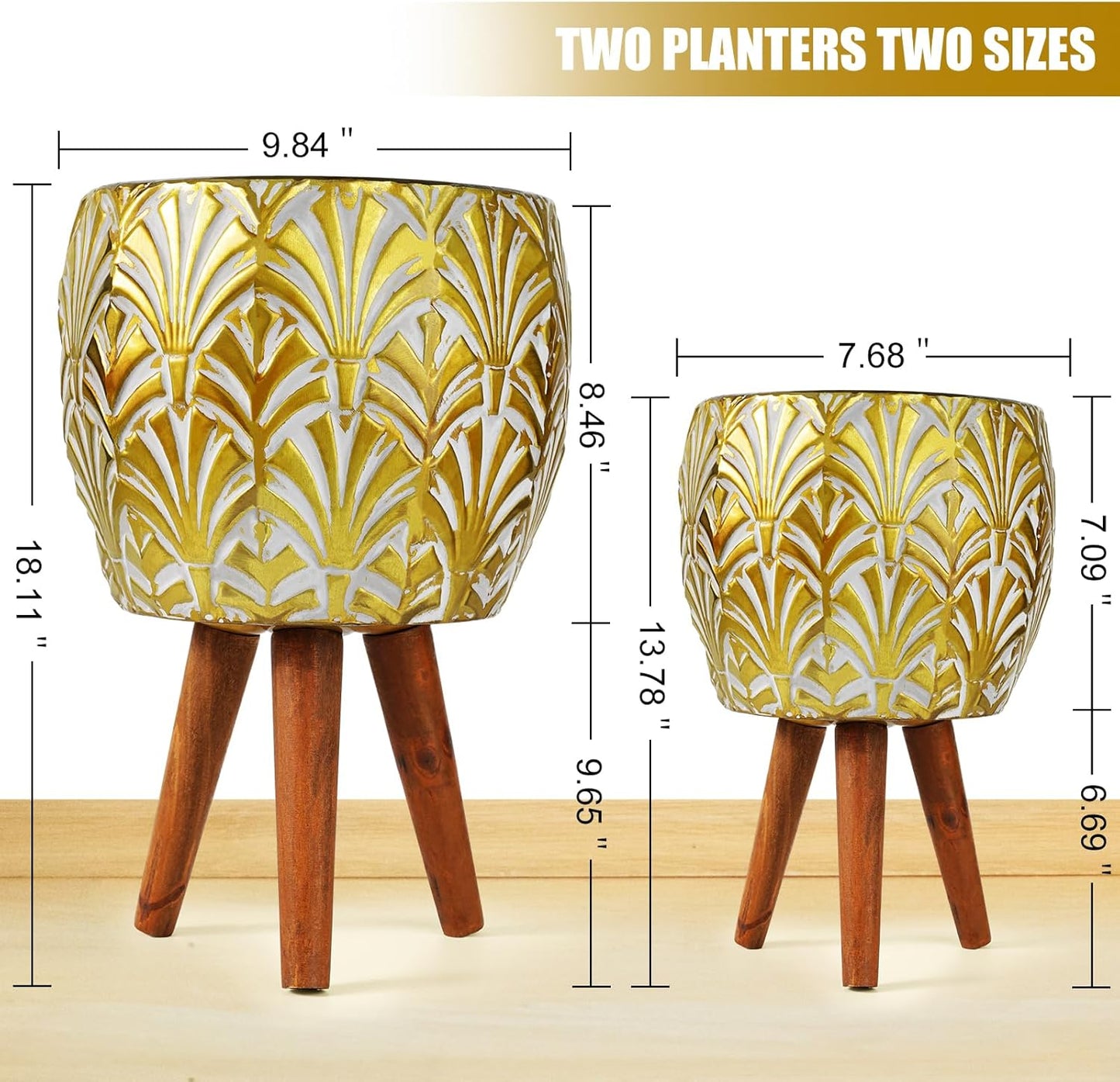 Harvest Land Plant Pots with Stand, Set of 2 Large Modern Planters Metal Tall Handmade Flower Pots