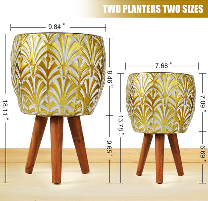 Harvest Land Plant Pots with Stand, Set of 2 Large Modern Planters Metal Tall Handmade Flower Pots