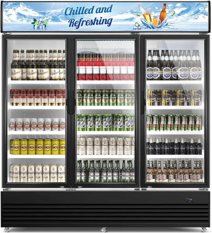 Tylza Commercial Refrigerator, Three Glass Door Display Beverage Fridge, 59.06 Cu Ft Upright
