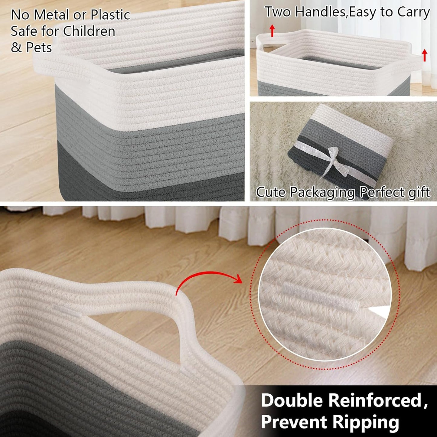 OIAHOMY Storage Basket, Woven Baskets for Storage, Cotton Rope Basket for toys,Towel Baskets for