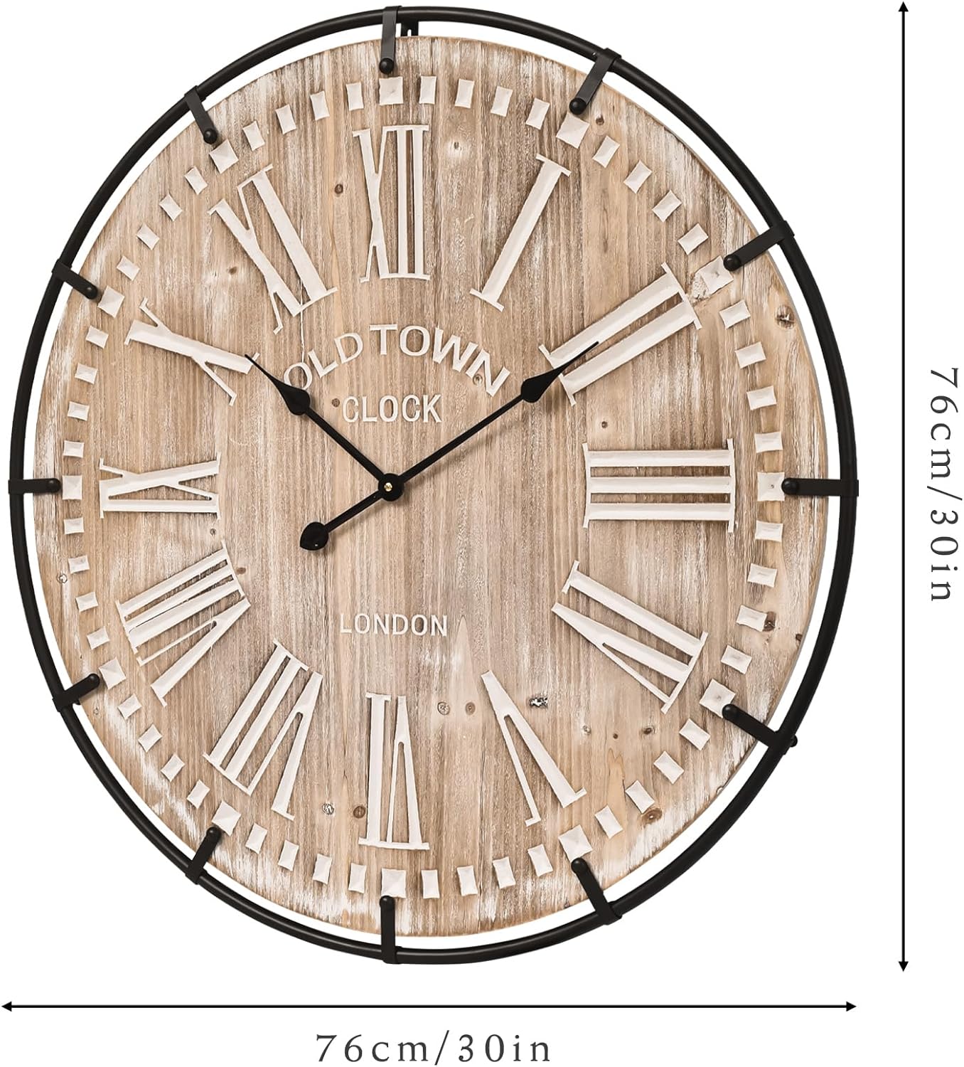 Large Wall Clock –30 Inch Farmhouse Clock -Extra Large 30 Inch Wood and Metal Wall Clock, Silent