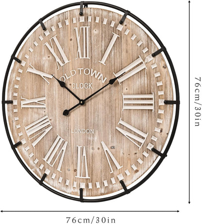 Large Wall Clock –30 Inch Farmhouse Clock -Extra Large 30 Inch Wood and Metal Wall Clock, Silent