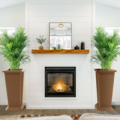 FENCY Set of 2 Tall Planters for Outdoor Plants, 24 Inch Large Tapered Pots with Drainage Trays