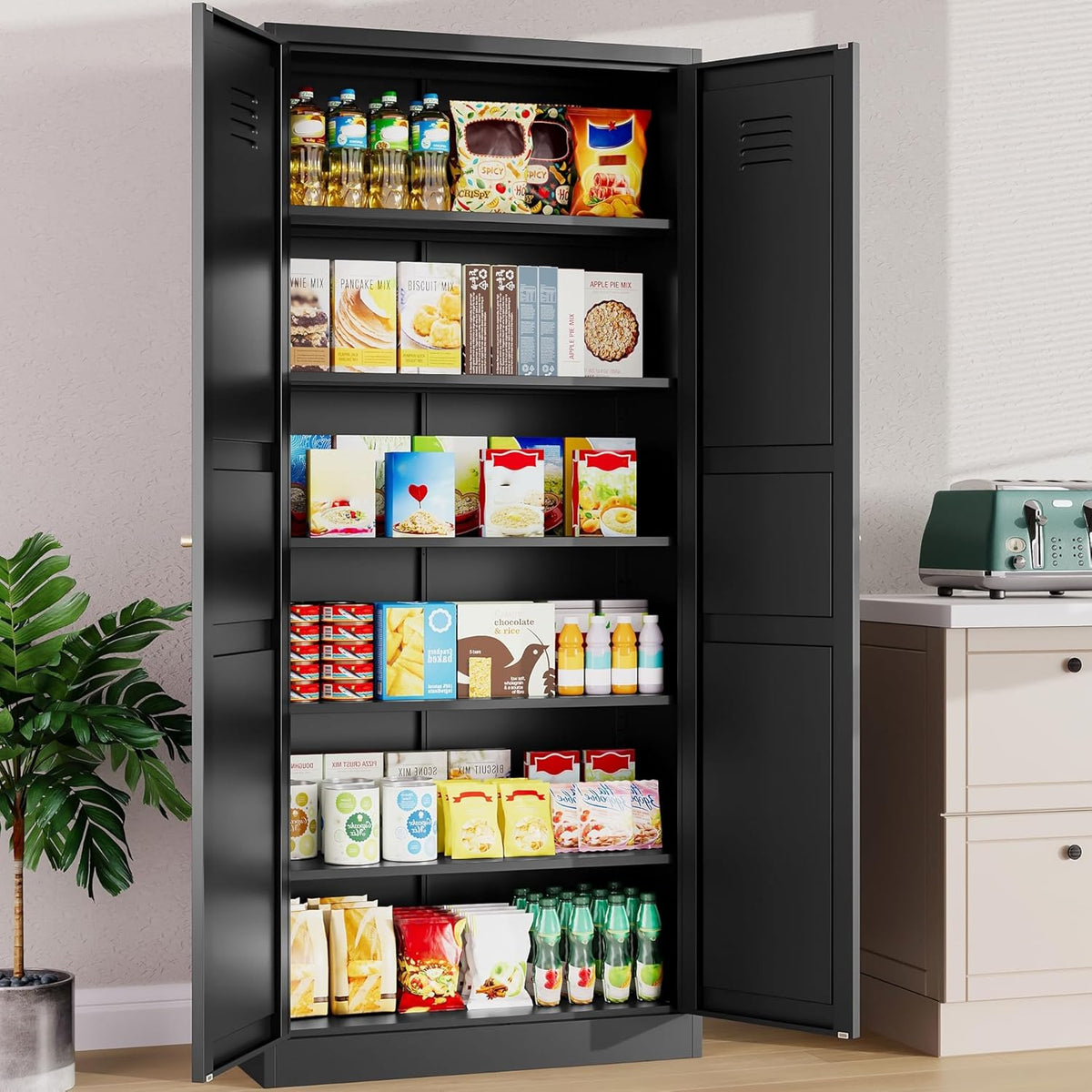 SISESOL Black Storage Cabinet,71" Tall Pantry Cabinet,Kitchen Pantry Storage Cabinets with 2 Doors