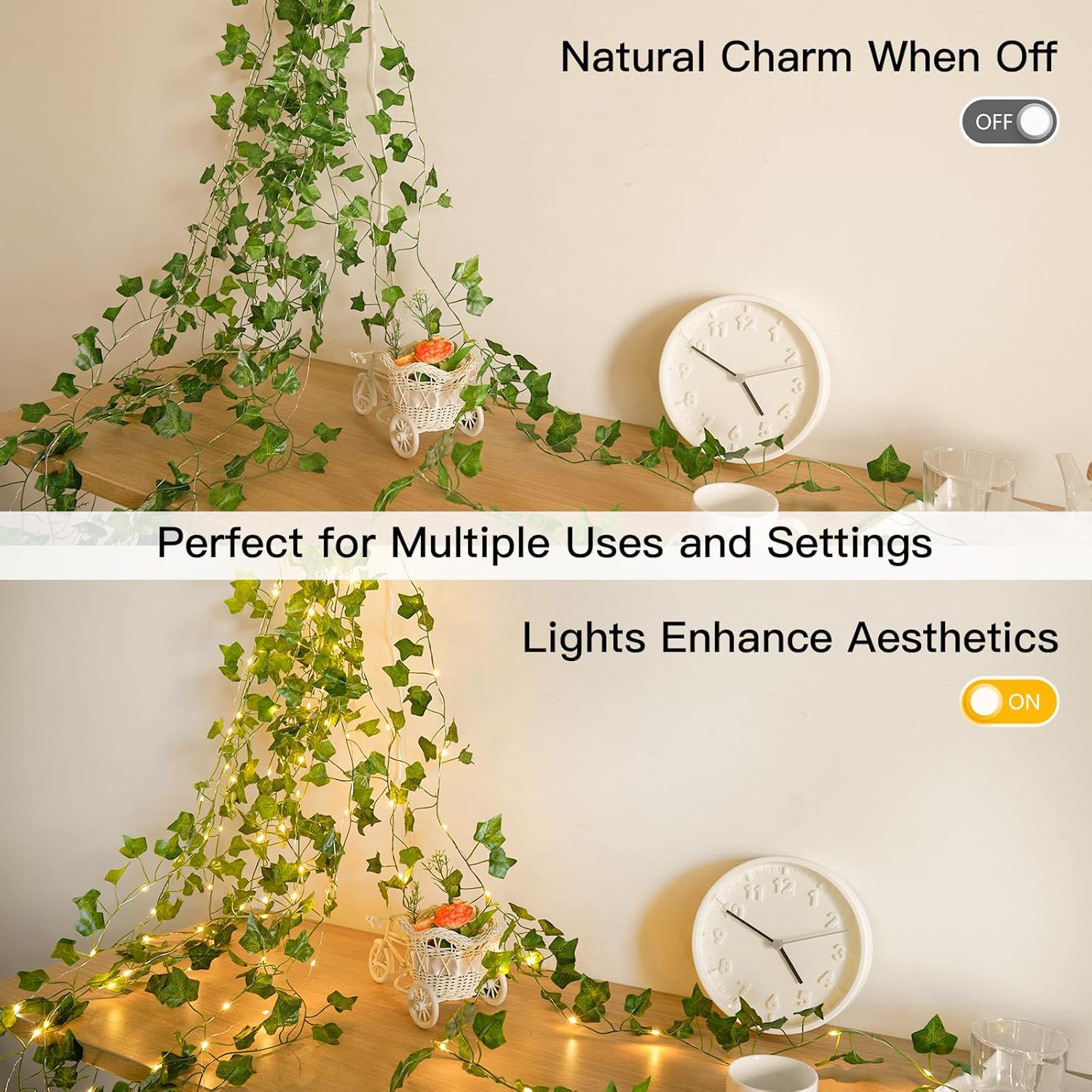 suddus Vine with Fairy Lights Battery Operated, 33ft 100 LED Ivy String Lights with Remote, Leaf