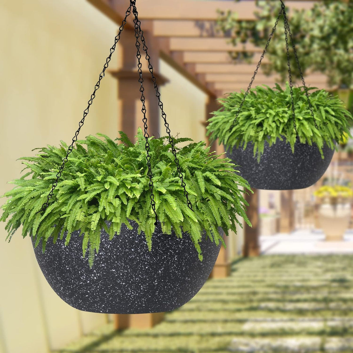 WOUSIWER 13 inch 2Pack Large Hanging Planters for Outdoor Indoor Plants with Drainage Holes and